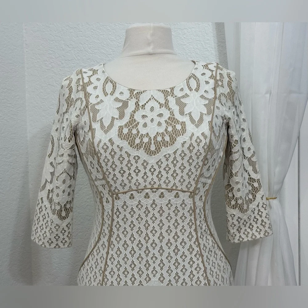 NEW Antonio Melani Bettye Ivory Beachwood Lace 3/4 Sleeve Sheath Dress Size 2 - Picture 2 of 11